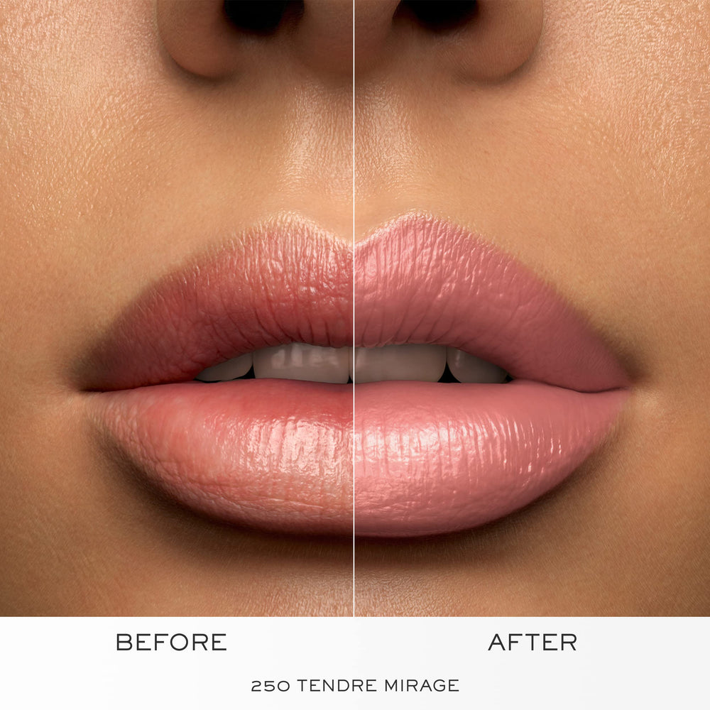 Lancôme L'Absolu Rouge 250 Tendre Mirage swatches show versatile shade depth.
