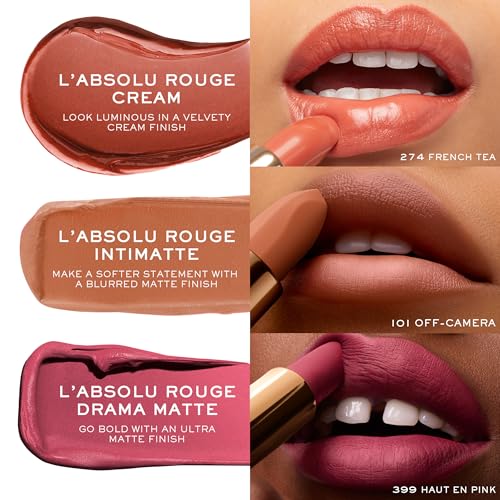 Lancôme L'Absolu Rouge hydrating formula nourishes lips during wear.
