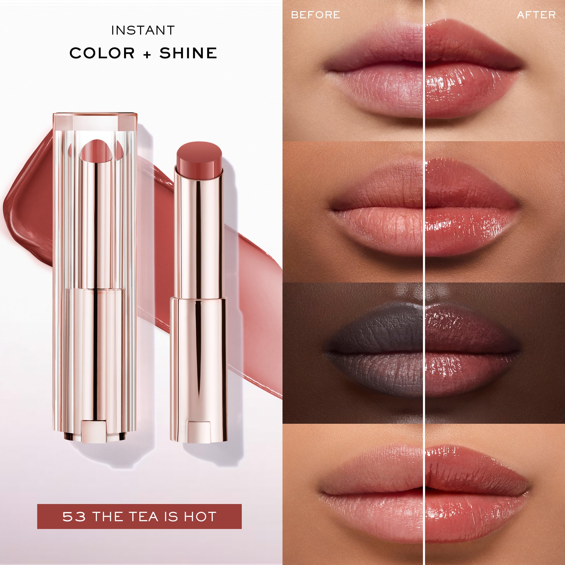 Lancôme Lip Idôle Butterglow applied on lip showing instant shine