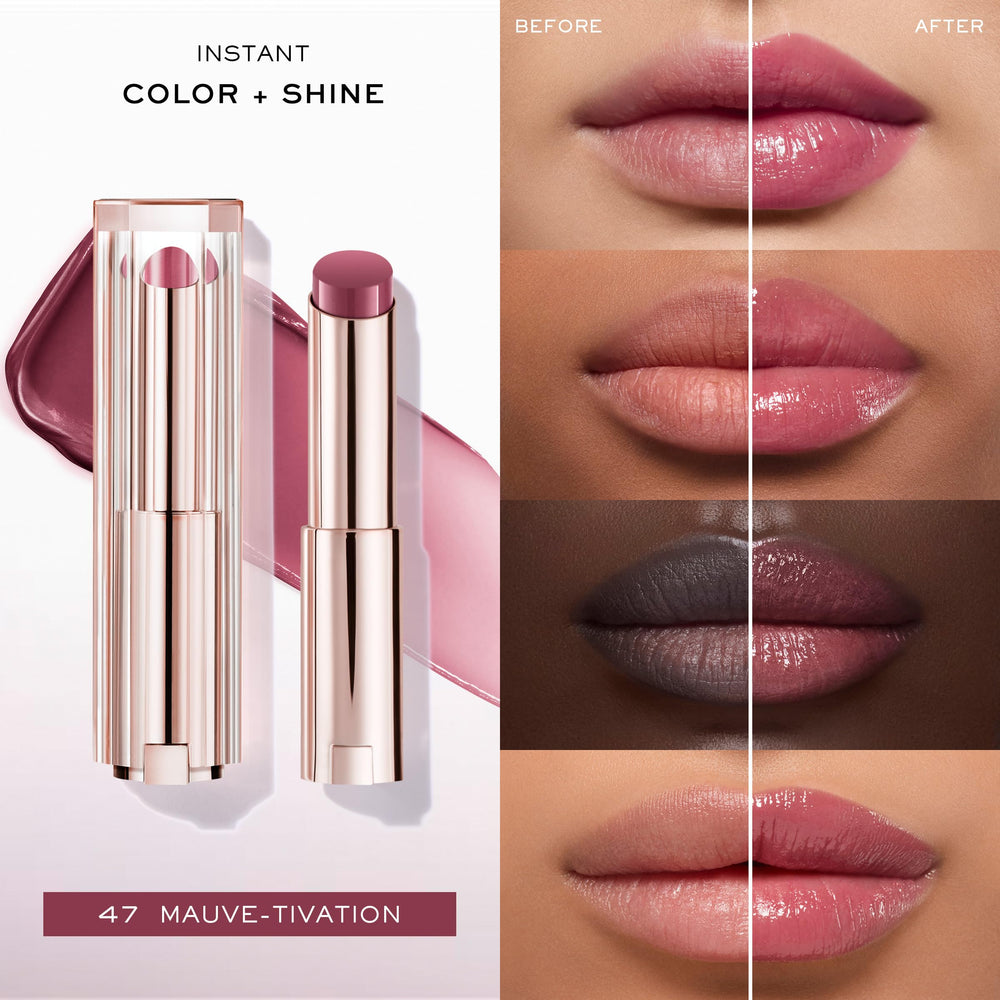 Lancôme Lip Idôle Squalane-12 Butterglow balm swatch Rose Mauve demonstrates buildable color.
