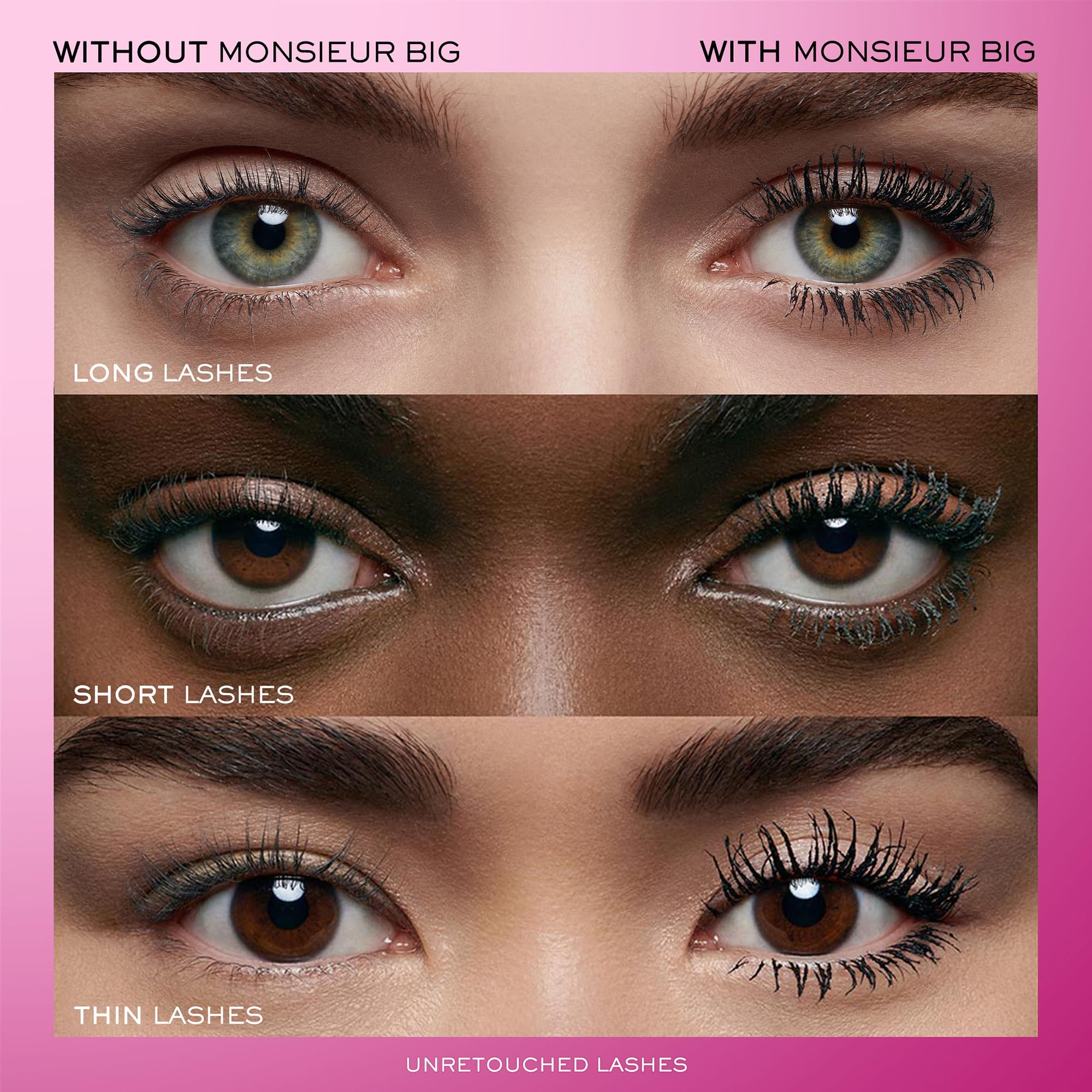 Lancôme Monsieur Big Waterproof Mascara wand application shows quick, buildable length without clumps.