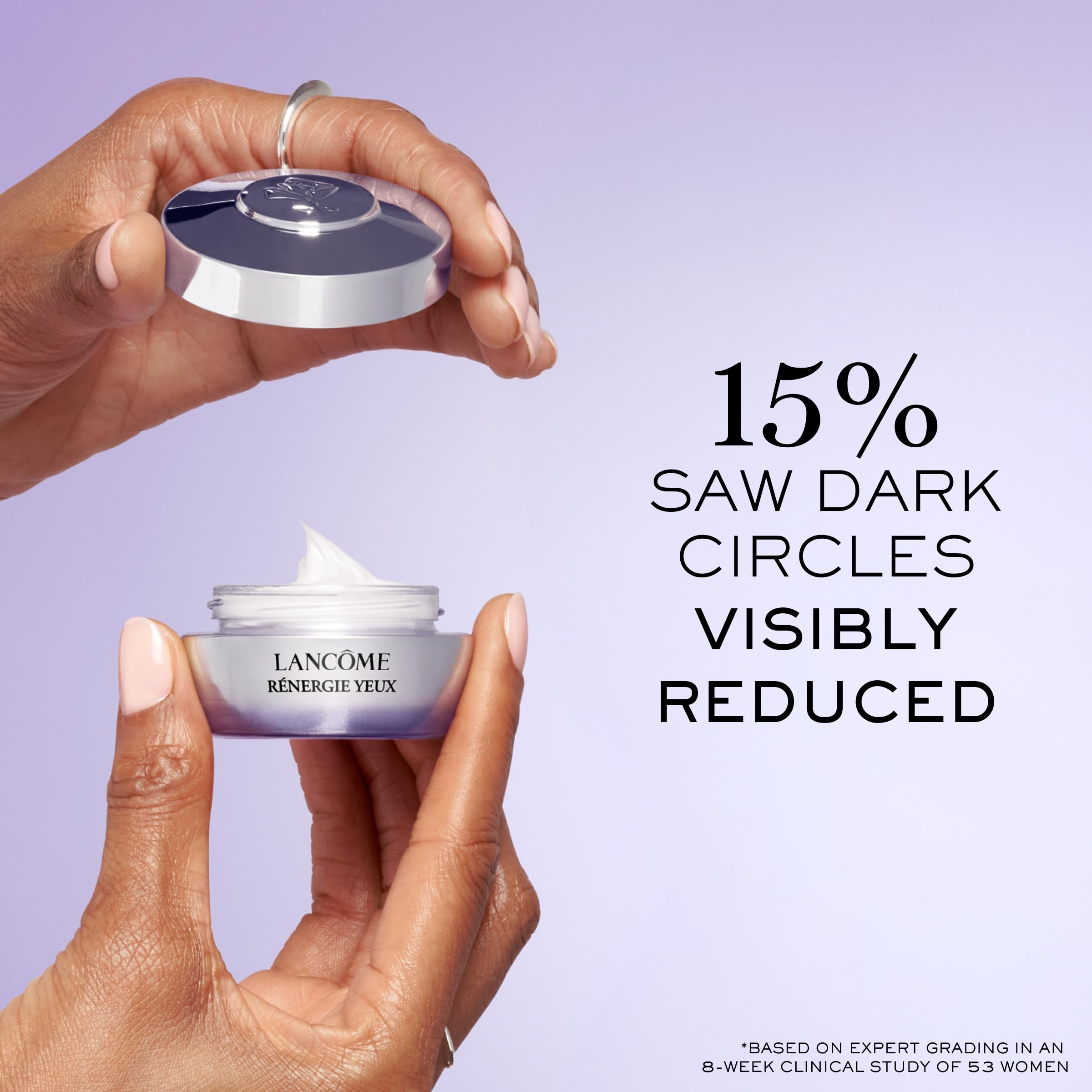 Lancôme Rénergie eye cream jar close-up showing creamy texture.