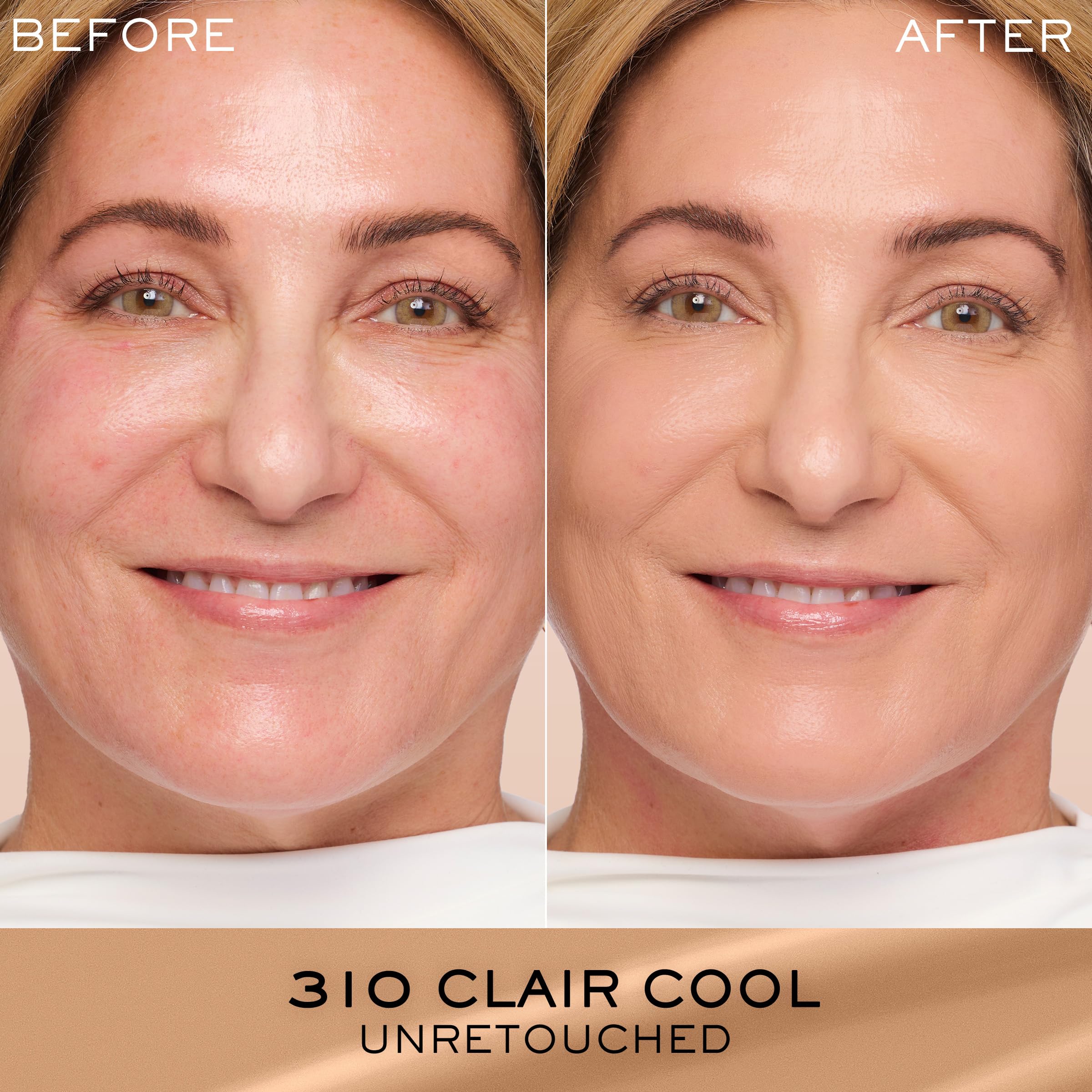 Lancôme Renergie Lift Foundation application portrait demonstrates smooth glide and even skin.