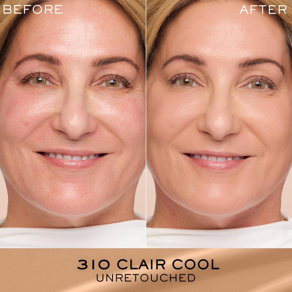 Lancôme Renergie Lift Foundation application portrait demonstrates smooth glide and even skin.