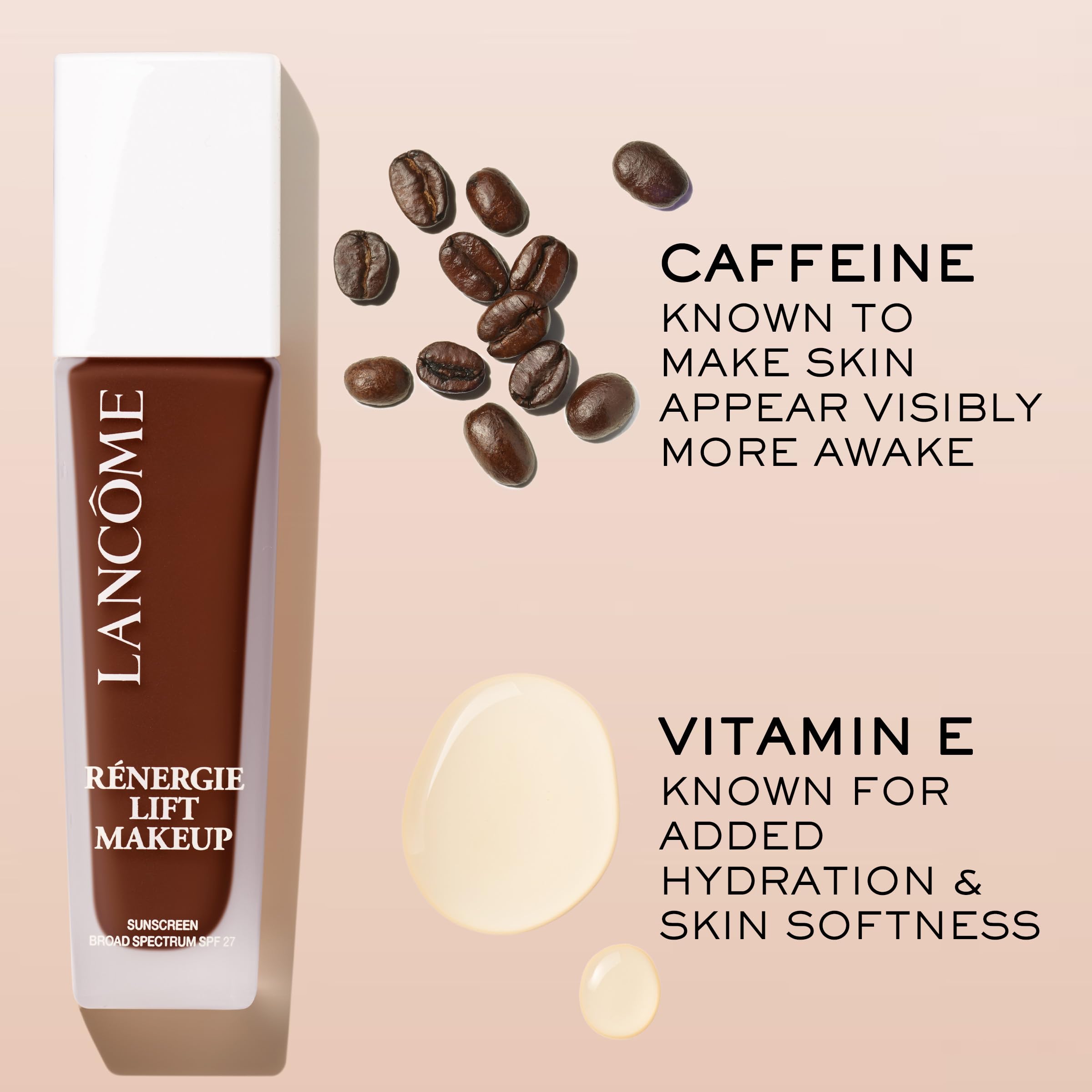 Lancôme Renergie Lift foundation finish close-up revealing dewy, hydrated look.