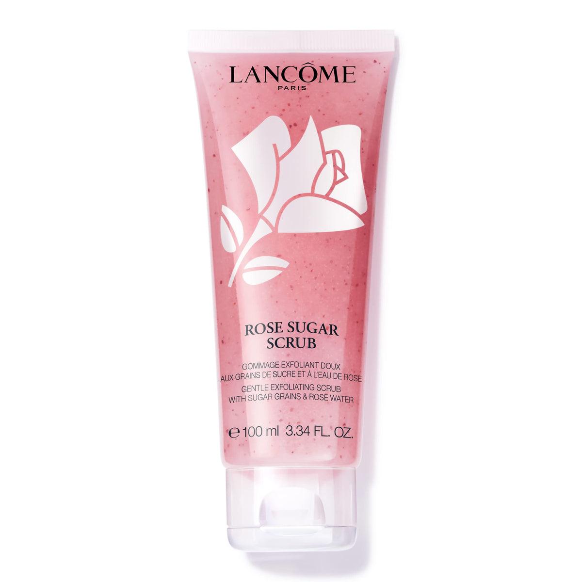 Lancôme Rose Exfoliating Face Scrub with real sugar grains for radiant glow.