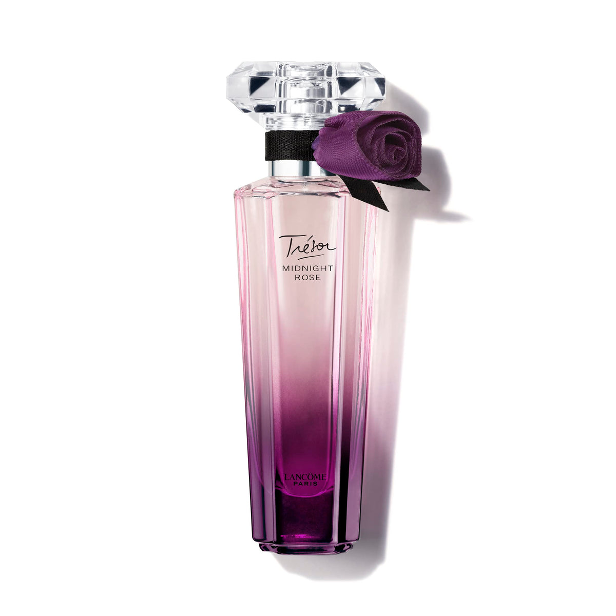 Lancôme Trésor Midnight EDP bottle closeup highlighting long-lasting evening allure.