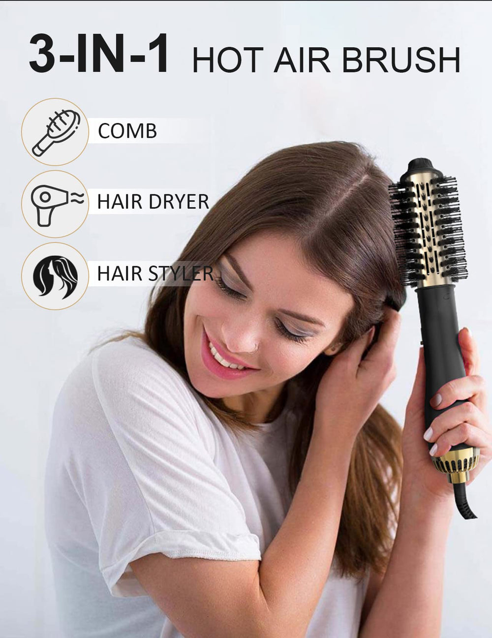 LANDOT 3-in-1 dryer brush enables drying, straightening, and volumizing in one pass.