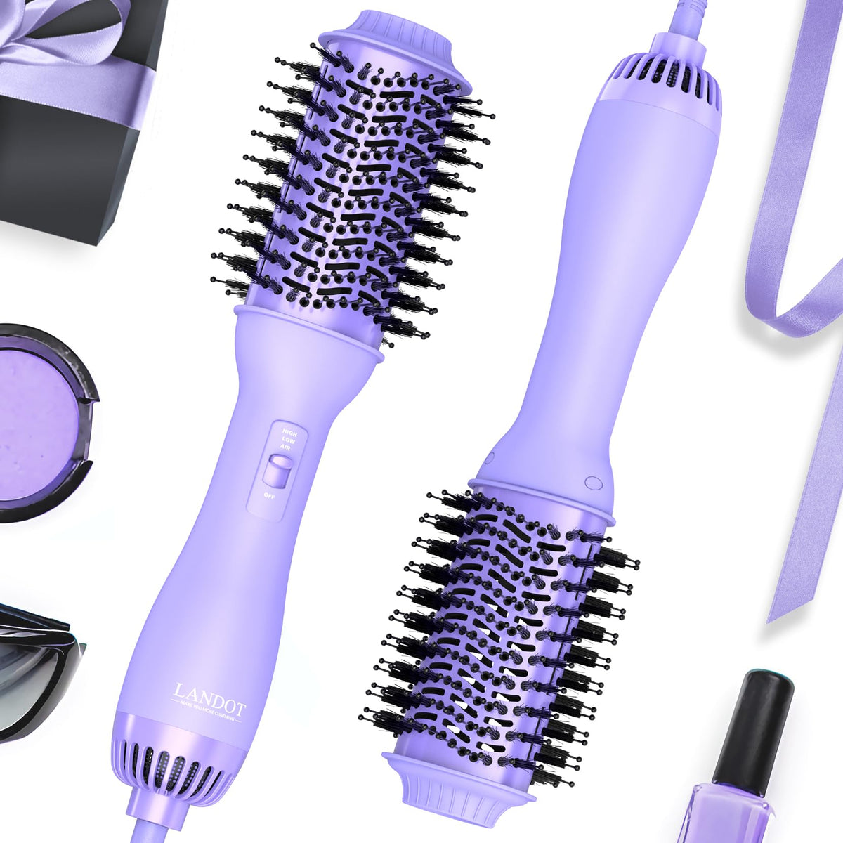 LANDOT 4-in-1 blow dryer brush with 60mm oval barrel for fast salon-quality drying