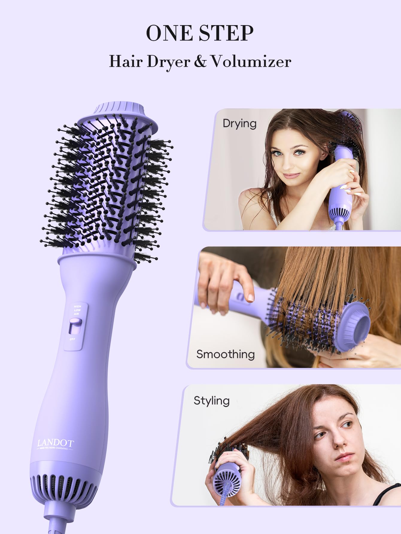 LANDOT 4-in-1 root-lift design adds lasting volume to fine hair
