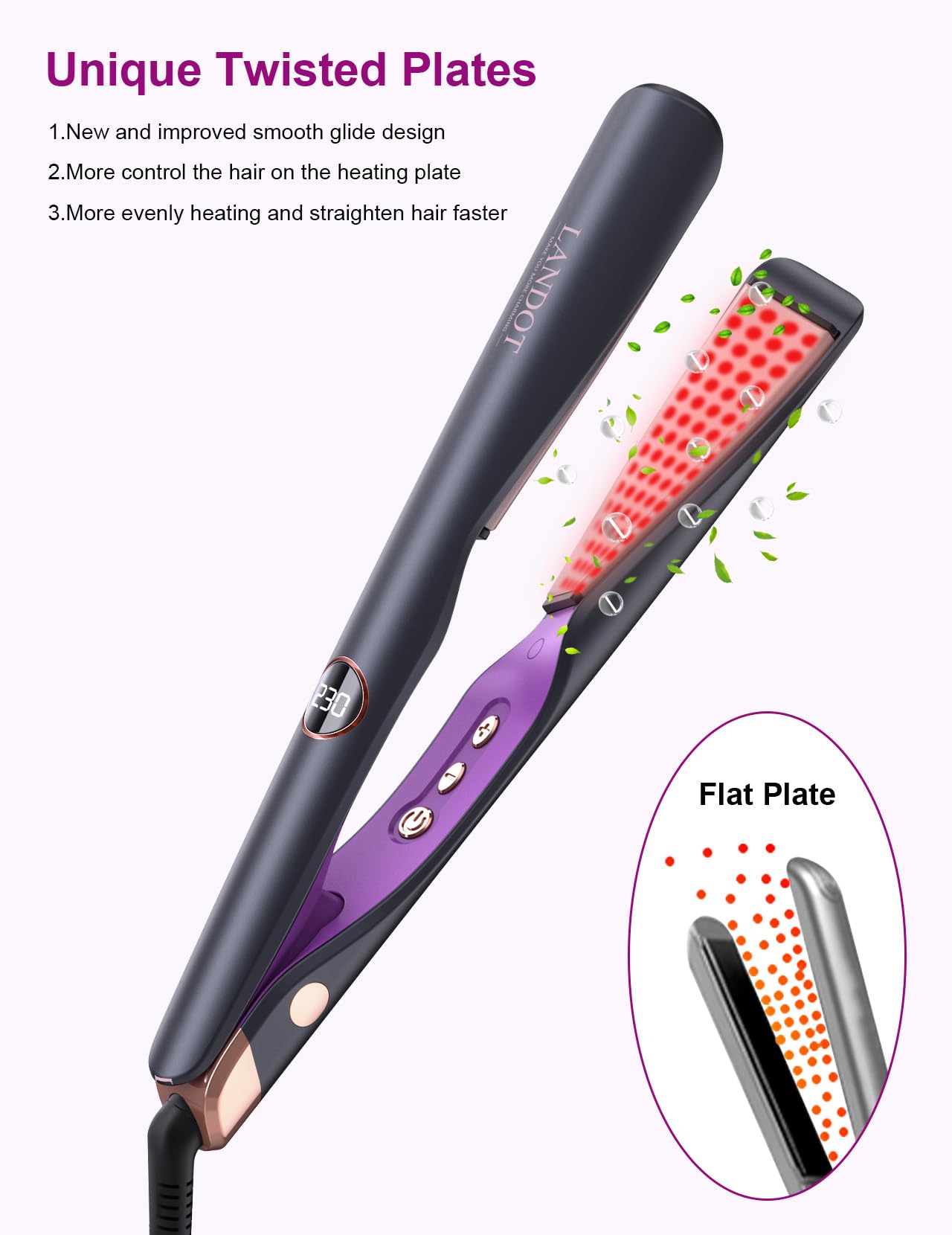 LANDOT adjustable temperature range 250°F-450°F for different hair types