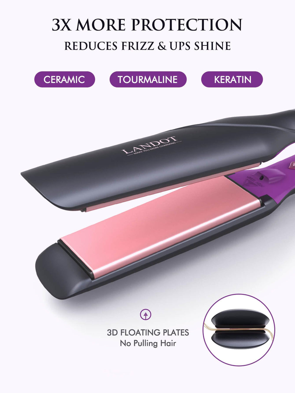 LANDOT anti-static technology reduces flyaways for sleek styling.