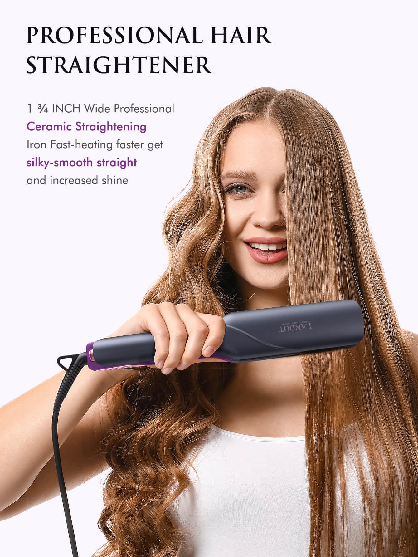 LANDOT flat iron digital display helps pick precise temperature for your hair.
