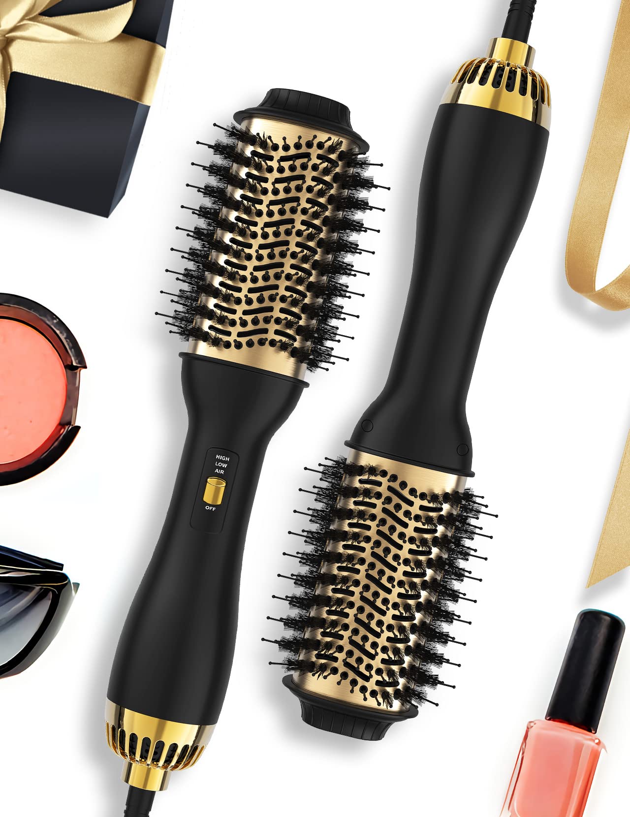 LANDOT hot air hair blow dryer brush in use delivers quick salon-style smoothing with a 60mm oval barrel.