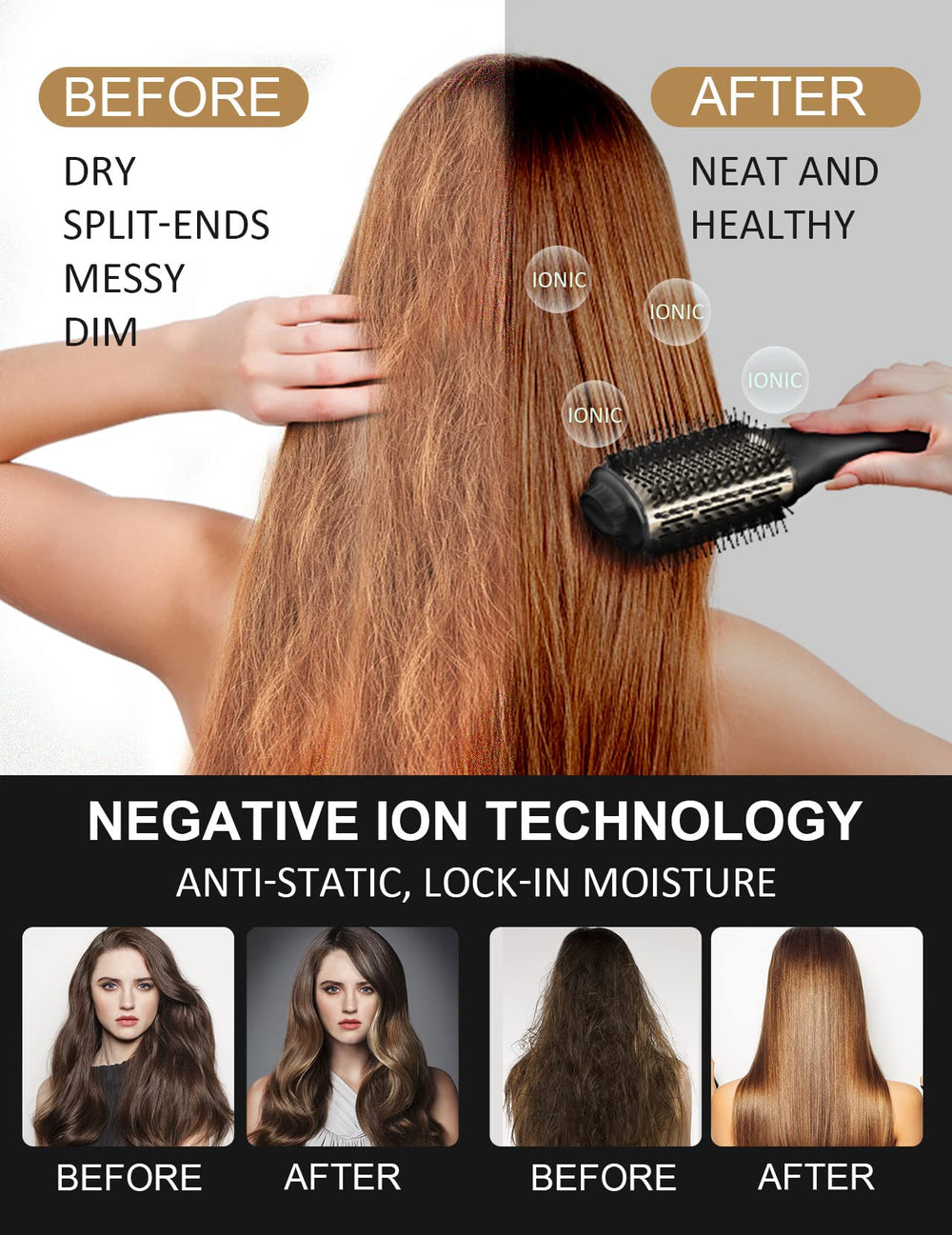 LANDOT negative ionic technology reduces frizz and static to add shine during drying.