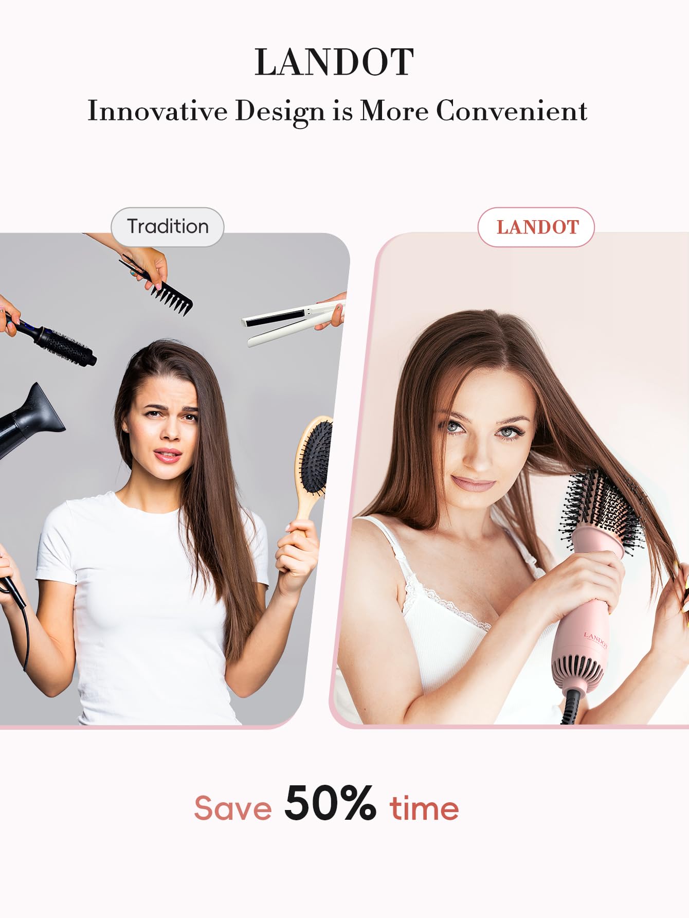 LANDOT oval brush rounded edges close-up highlights lift and body.