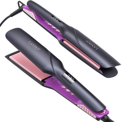 LANDOT Wide Flat Iron with ceramic plates for a smooth glide and frizz control.