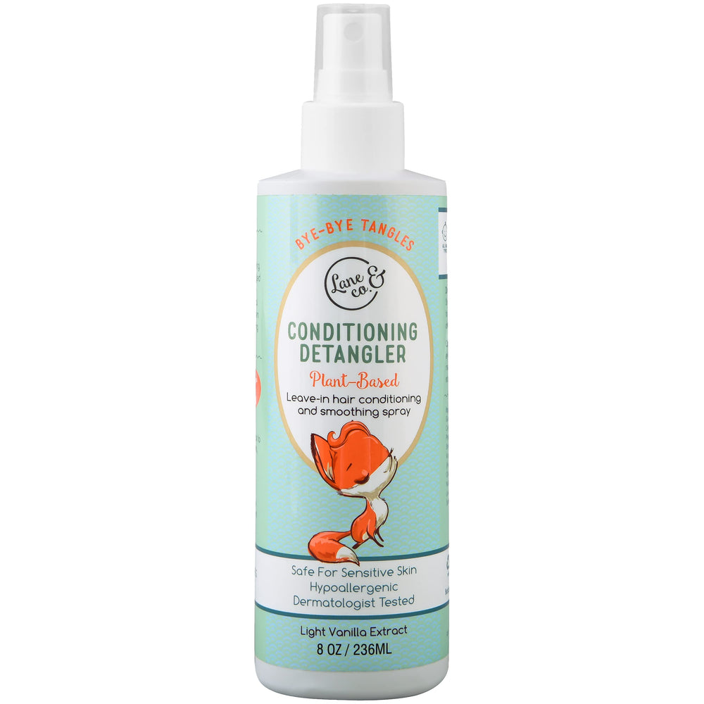 LANE & CO Conditioning Detangler Spray bottle closeup for kid-friendly detangling.