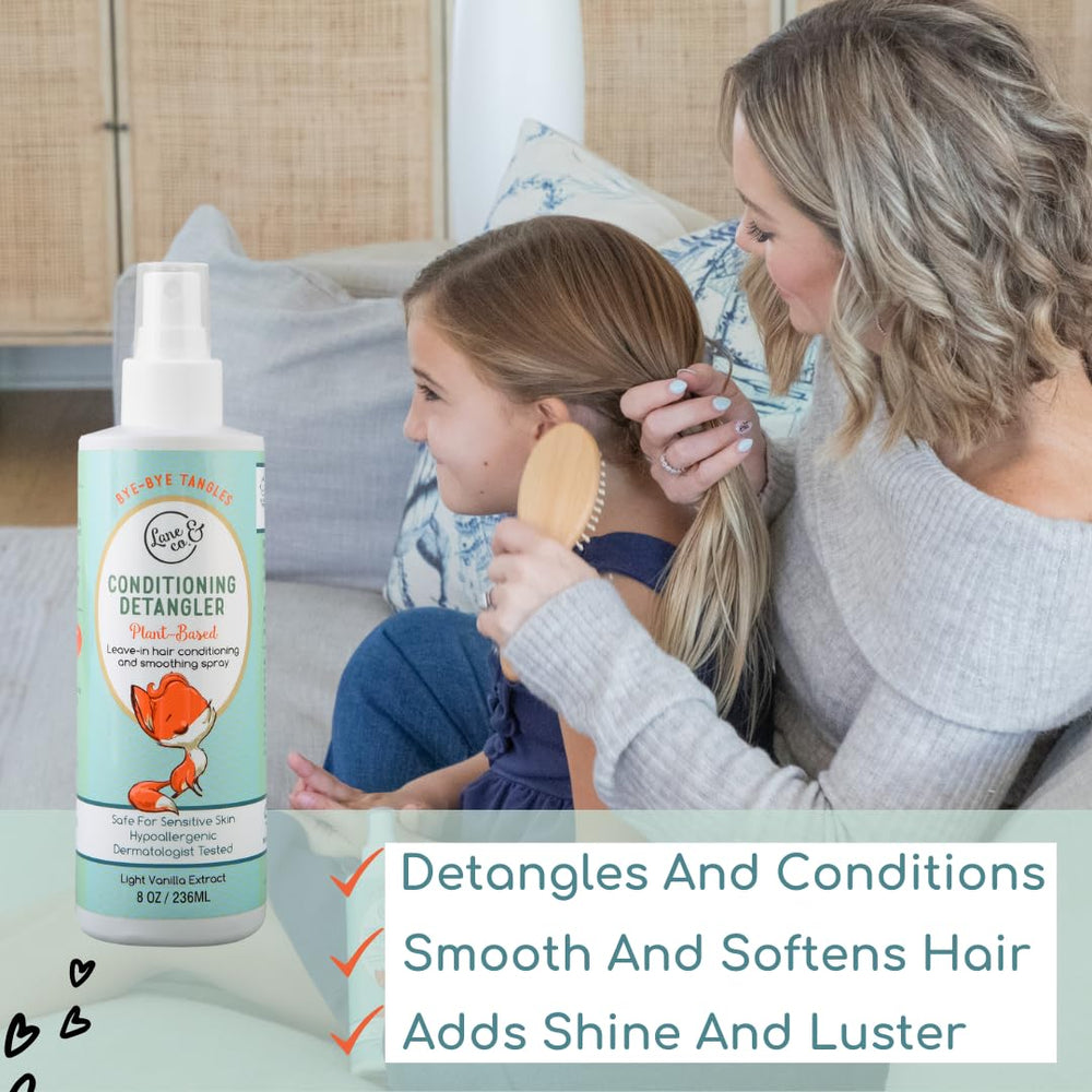 LANE & CO Conditioning Detangler Spray in a child's hair being combed.
