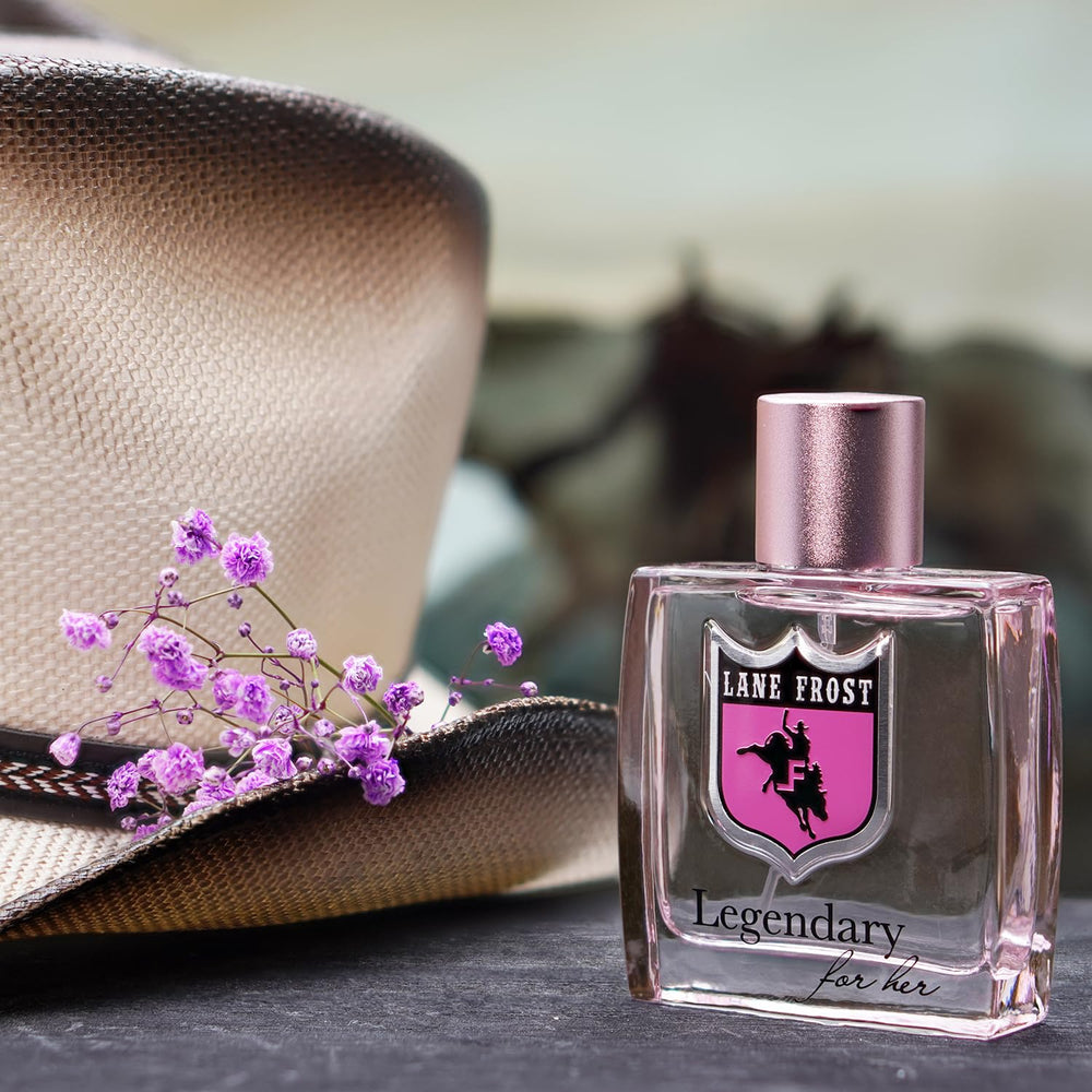 Lane Frost Legendary For Her fragrance diffusion image suggests long-lasting sillage and warm amber notes