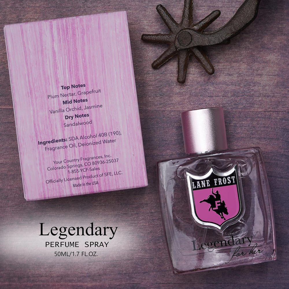 Lane Frost Legendary For Her spray application image demonstrates easy, even mist for daily wear