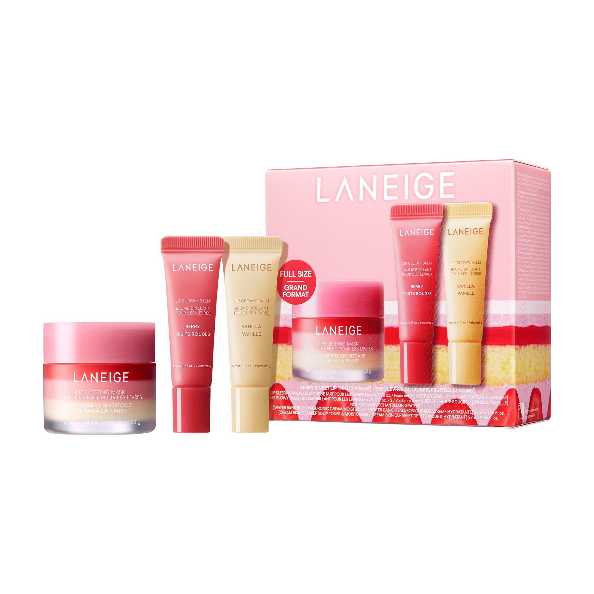 Laneige Berry Sweet Lip Trio Set box front for gifting and shelf appeal.