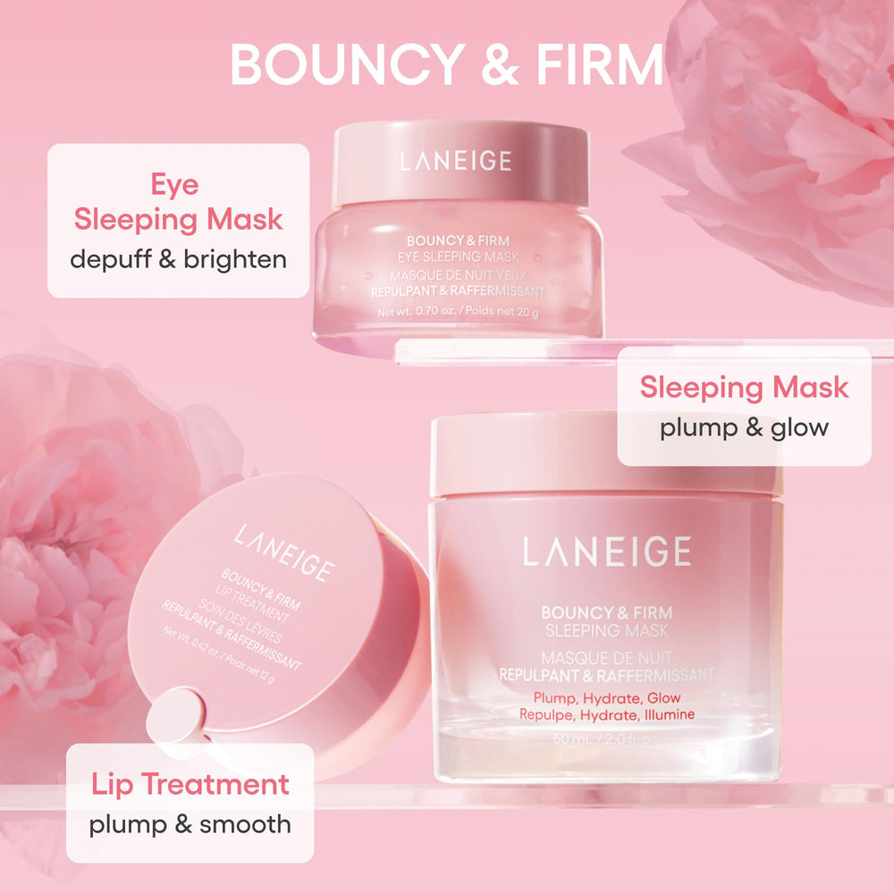 LANEIGE Bouncy & Firm Lip Treatment Peony Collagen Complex image highlights plump-looking lips