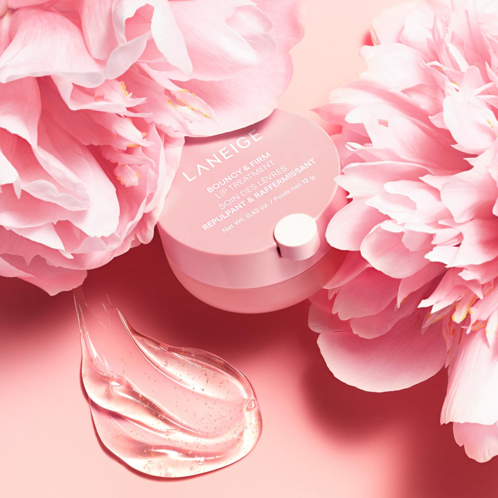 LANEIGE Bouncy & Firm Lip Treatment lip swatch shows smooth lips and subtle plump look