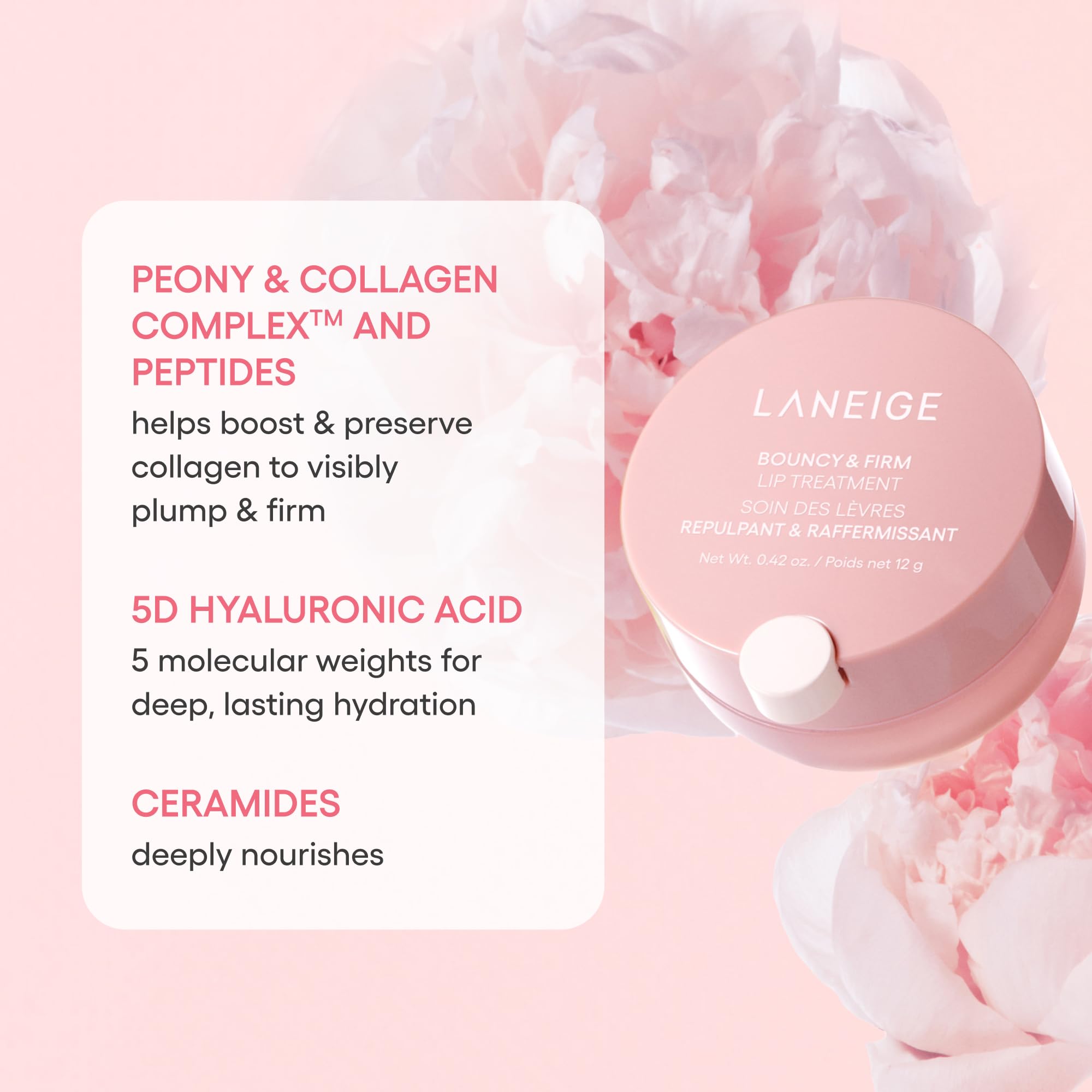 LANEIGE Bouncy & Firm Lip Treatment night-use scene suggests overnight hydration