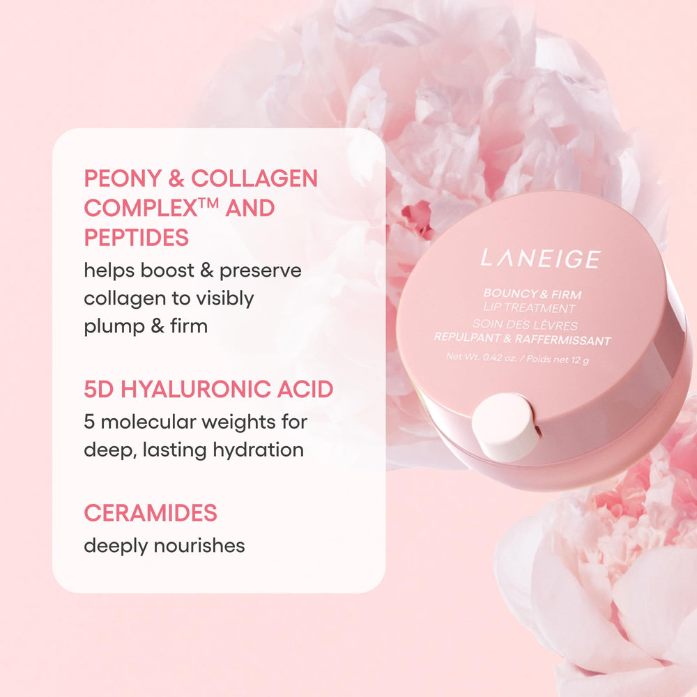 LANEIGE Bouncy & Firm Lip Treatment night-use scene suggests overnight hydration