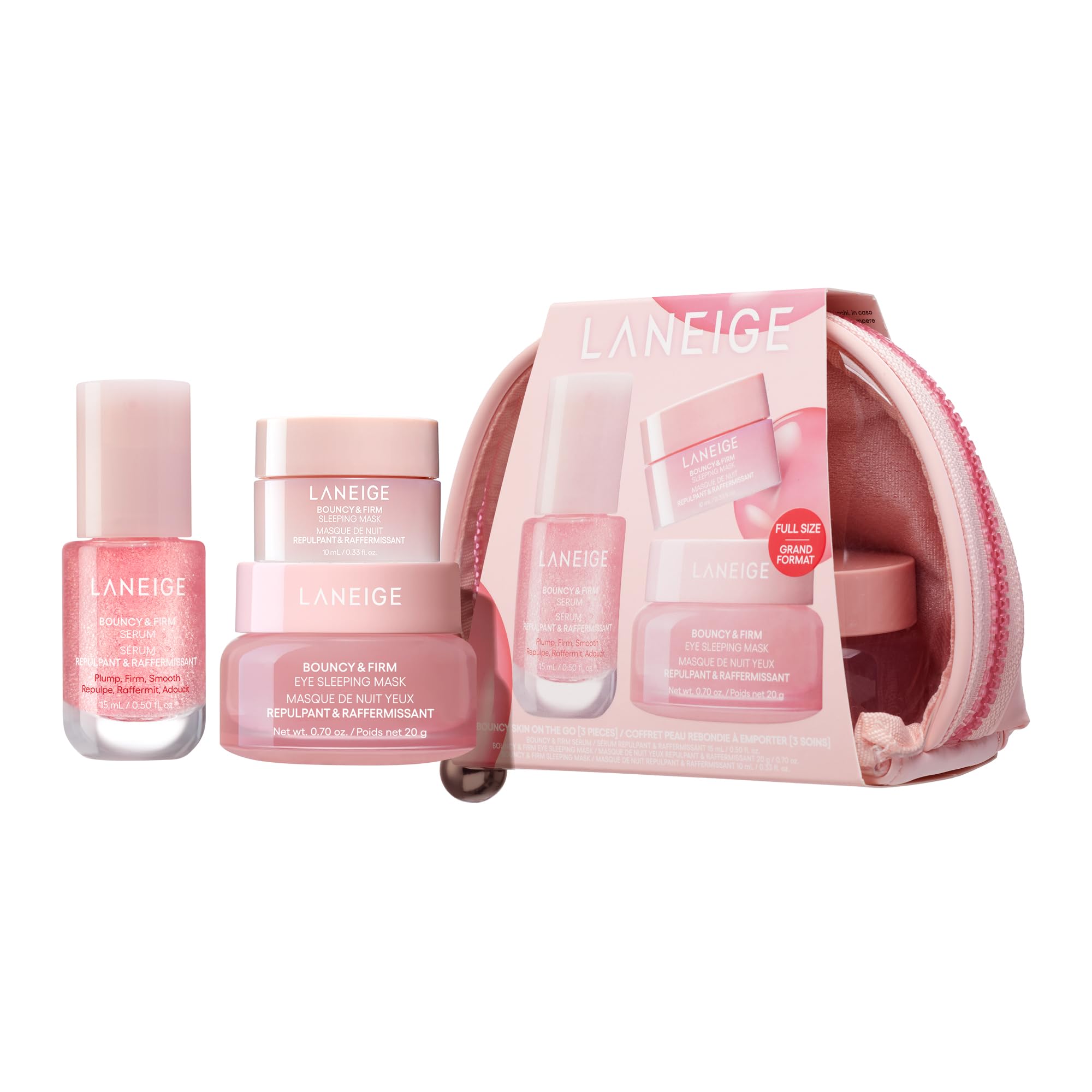 LANEIGE bouncy serum bottle showing a silky, hydrating finish.