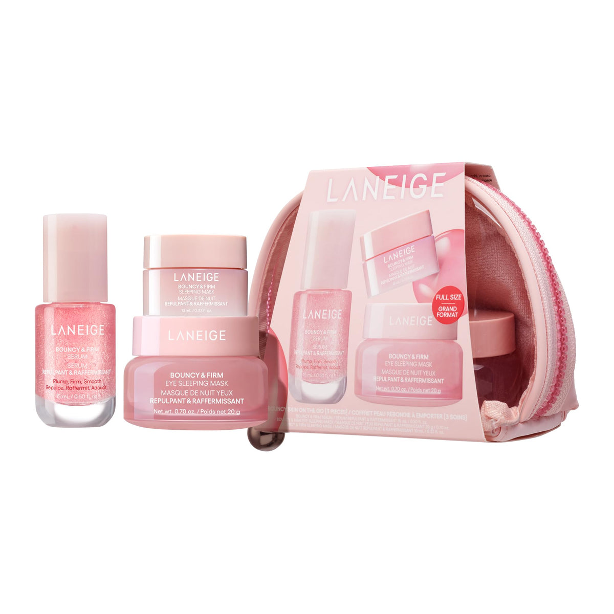 LANEIGE bouncy serum bottle showing a silky, hydrating finish.