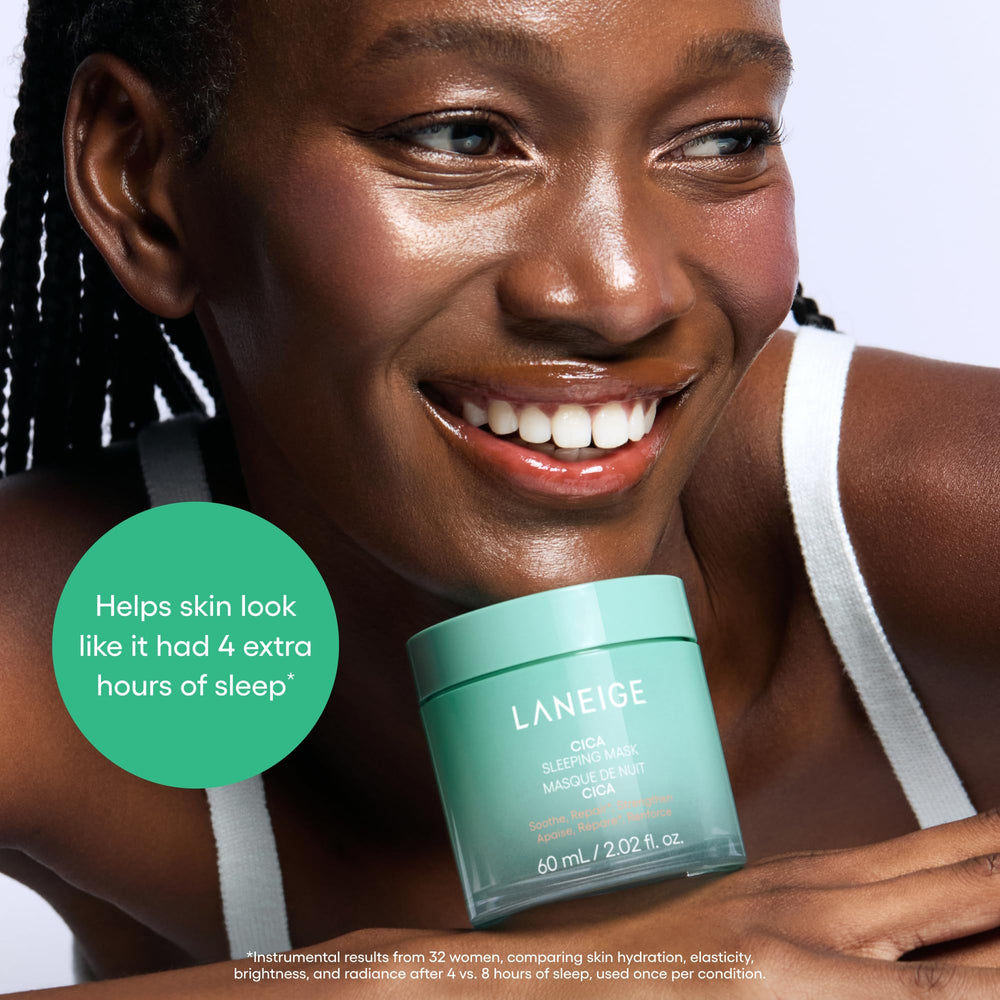 Application of Laneige Cica Sleeping Mask on face at night