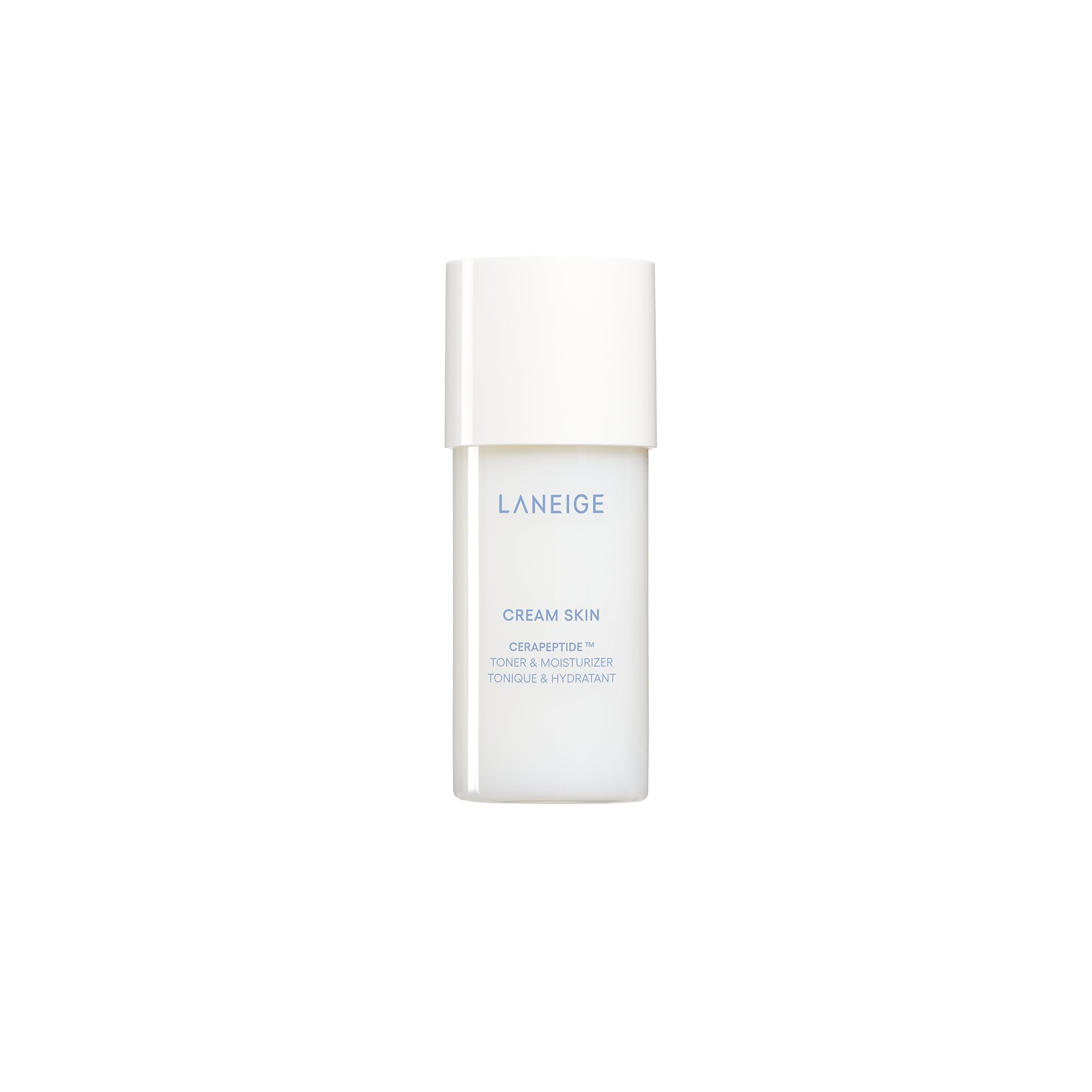 LANEIGE Cream Skin Toner bottle close-up, highlighting a milky, hydrating texture.