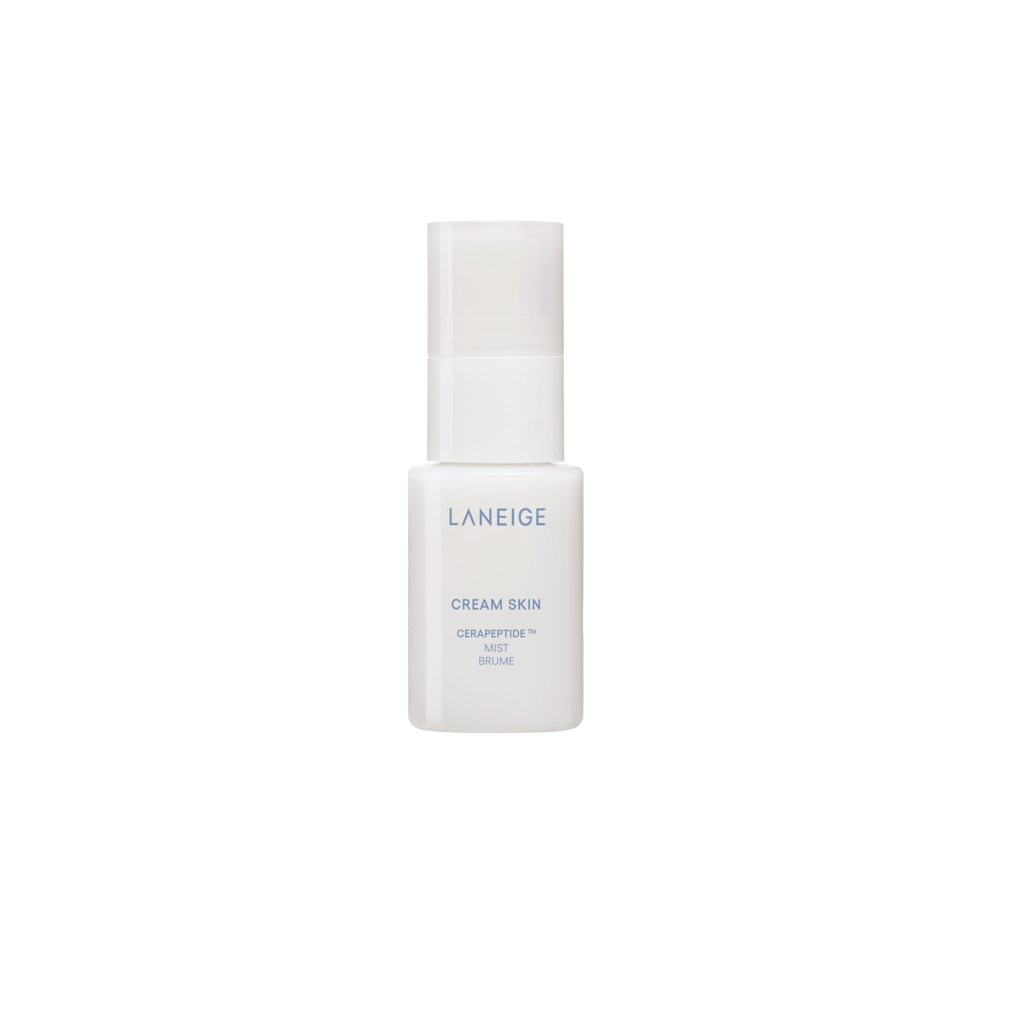 LANEIGE Cream Skin Toner Mini Mist Bottle shown to emphasize refillable packaging for hydration