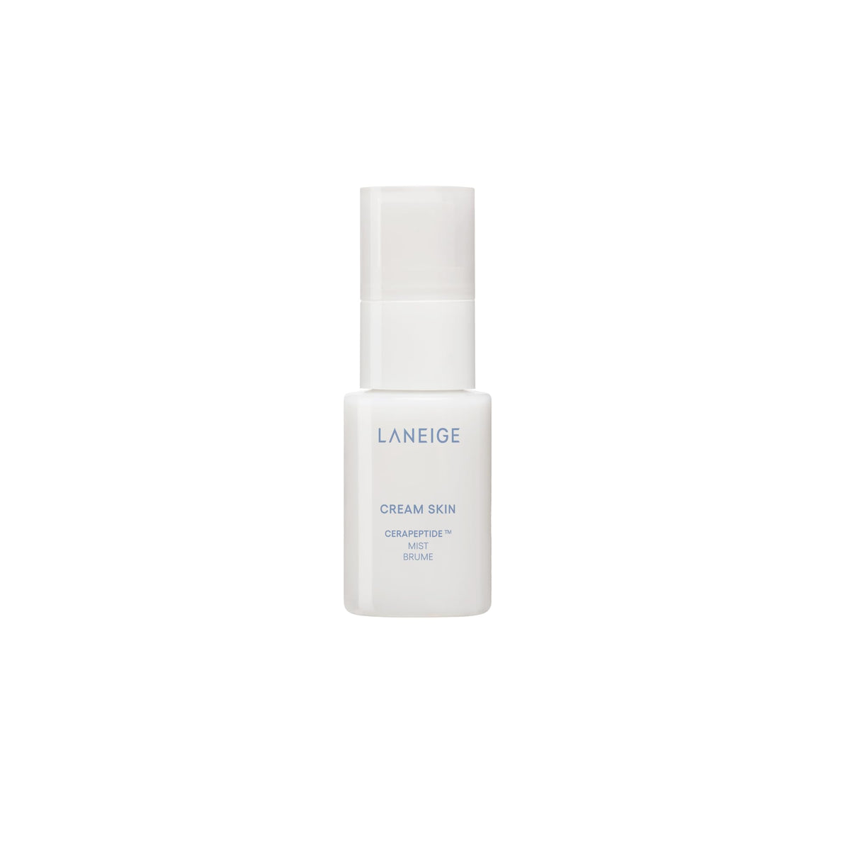 LANEIGE Cream Skin Toner Mini Mist Bottle shown to emphasize refillable packaging for hydration