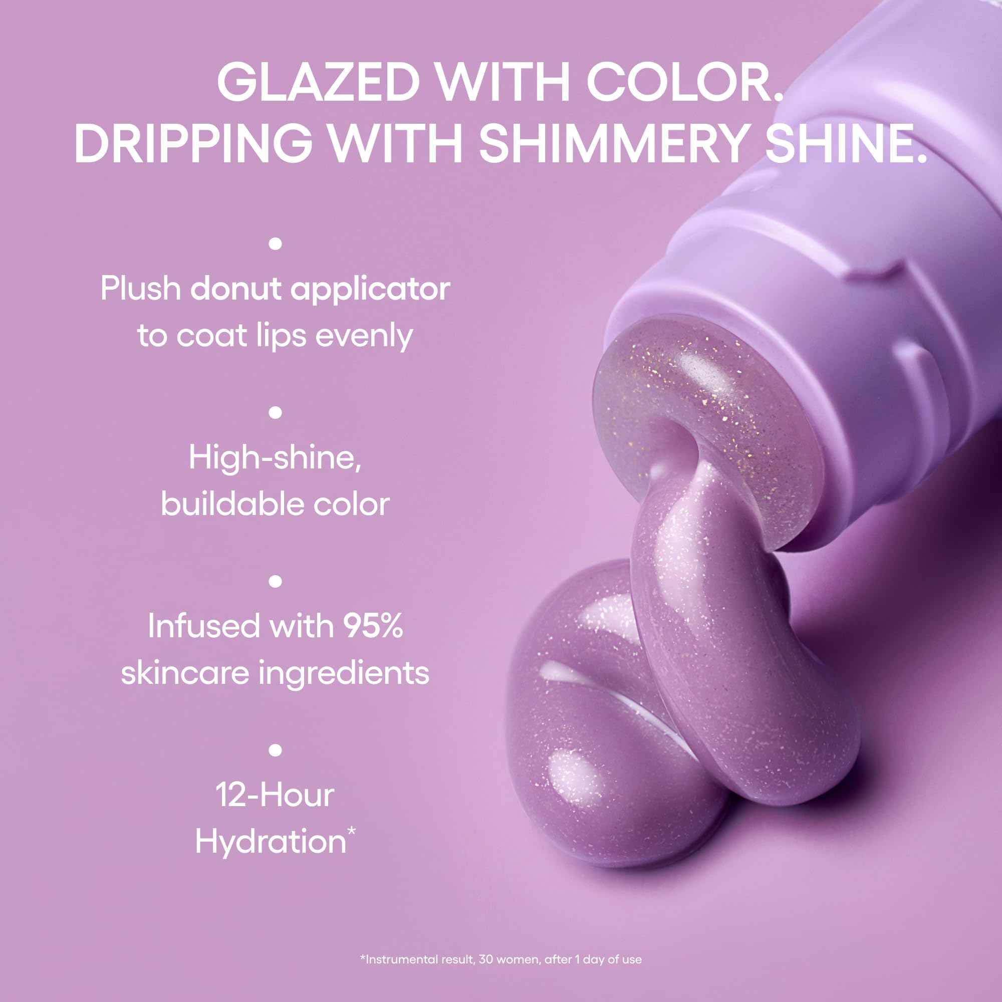 Laneige Glaze Craze gloss finish on lips with glassy shine and shimmer