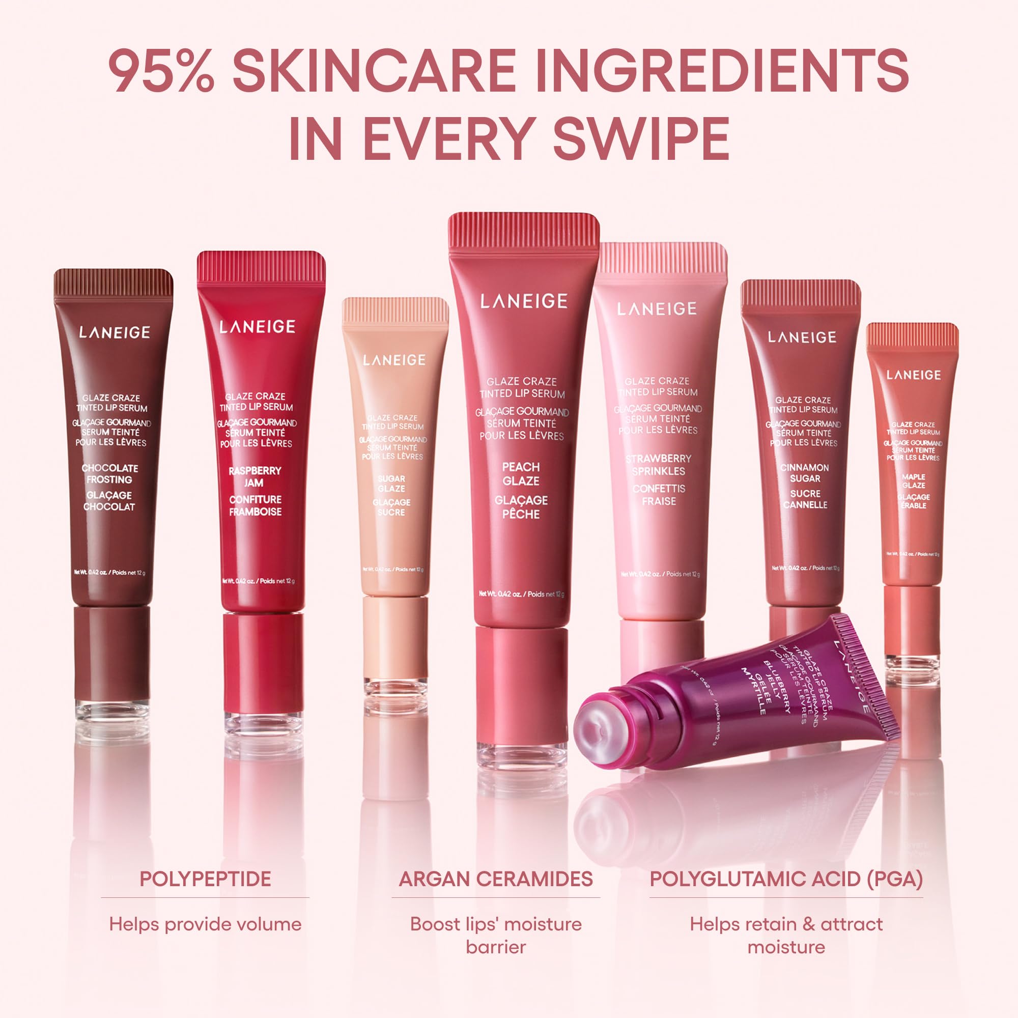LANEIGE Glaze Craze lip swatch demonstrates long-lasting shine and moisture.