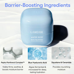 LANEIGE Water Bank Cream mini container highlighting lasting hydration
