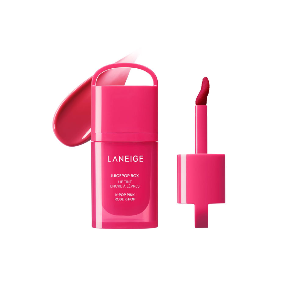 Laneige JuicePop Box Lip Tint packaging highlights portable design for on-the-go touch-ups.