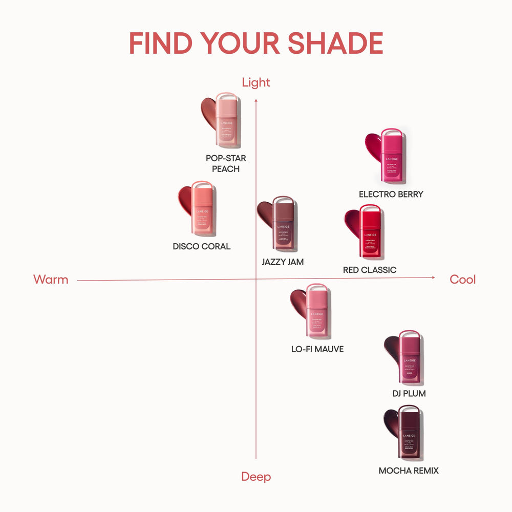 Laneige JuicePop Box Lip Tint in Pop-Star Peach provides soft nude peach with gloss.