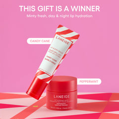 Laneige Lip Glowy Balm Candy Cane close-up for daytime hydration and glow.