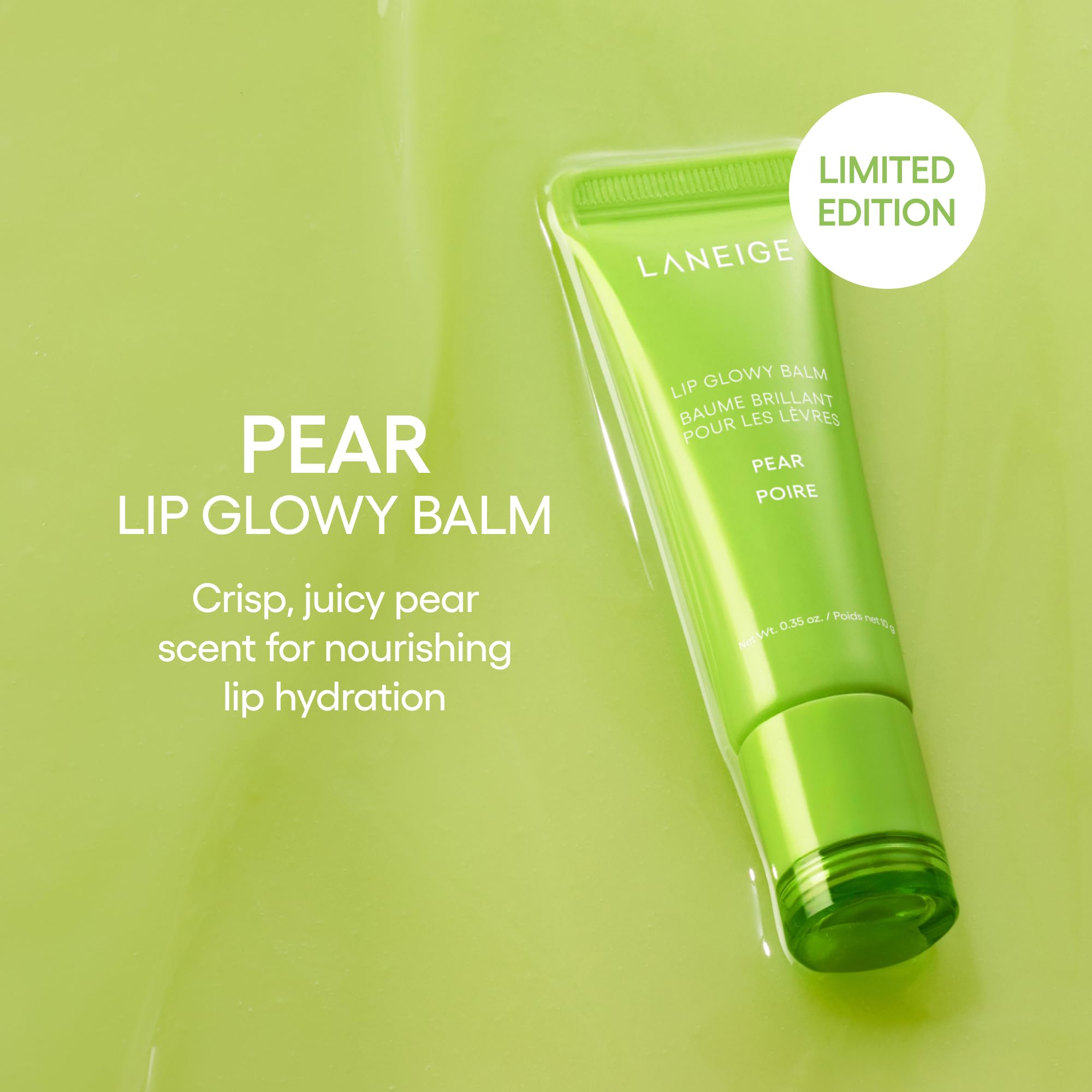 Close-up of LANEIGE Pear scent balm applying a sheer tint with gloss.