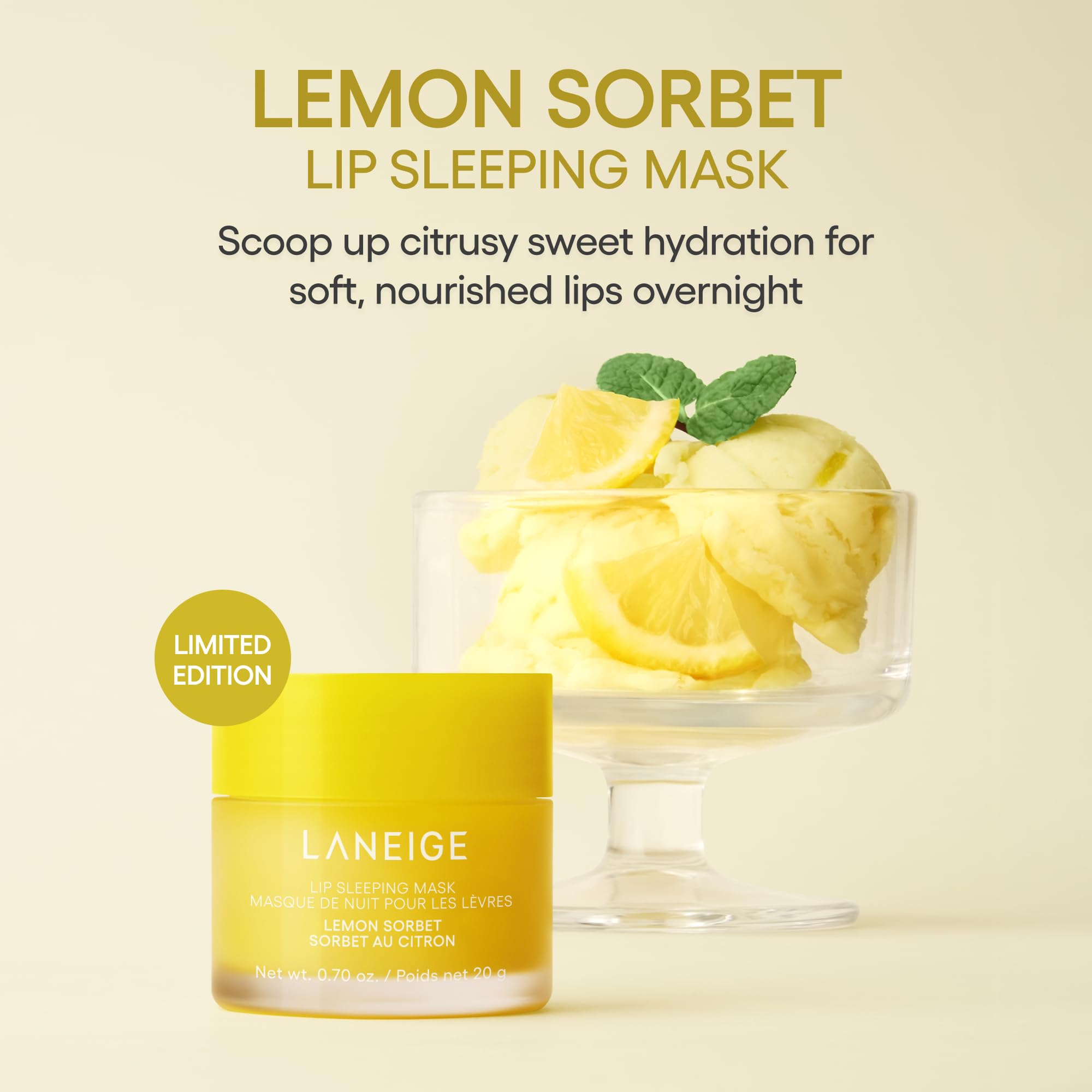Laneige Lip Sleeping Mask Lemon Sorbet texture close-up on lips