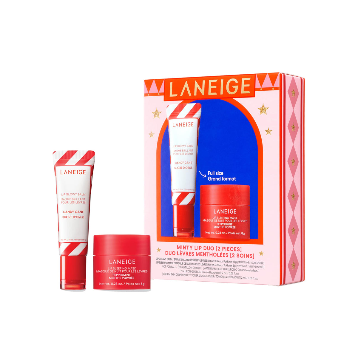Laneige Minty Lip Duo packaging close-up, gift-ready set for hydrated lips.