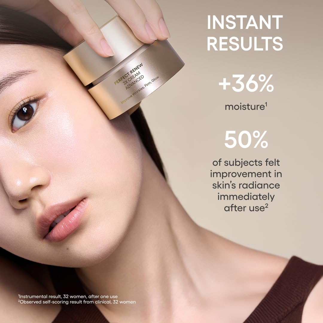 Laneige Perfect Renew 3X Cream swirl on hand demonstrating luxurious, smoothing texture.