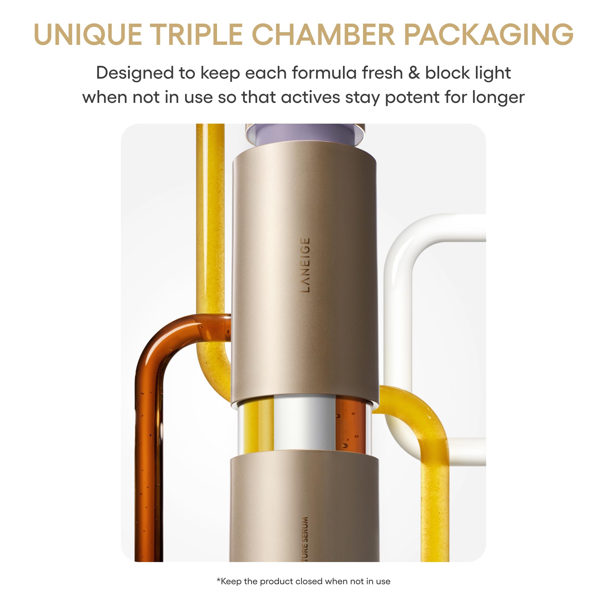 LANEIGE Perfect Renew 3X Signature Serum Mini brown chamber close-up enhances radiance and glow