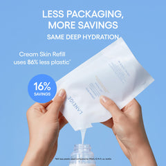 Laneige refill pack closeup highlighting eco-friendly packaging and value.