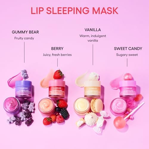 LANEIGE S’more Kisses Set night routine application on lips for nighttime hydration.