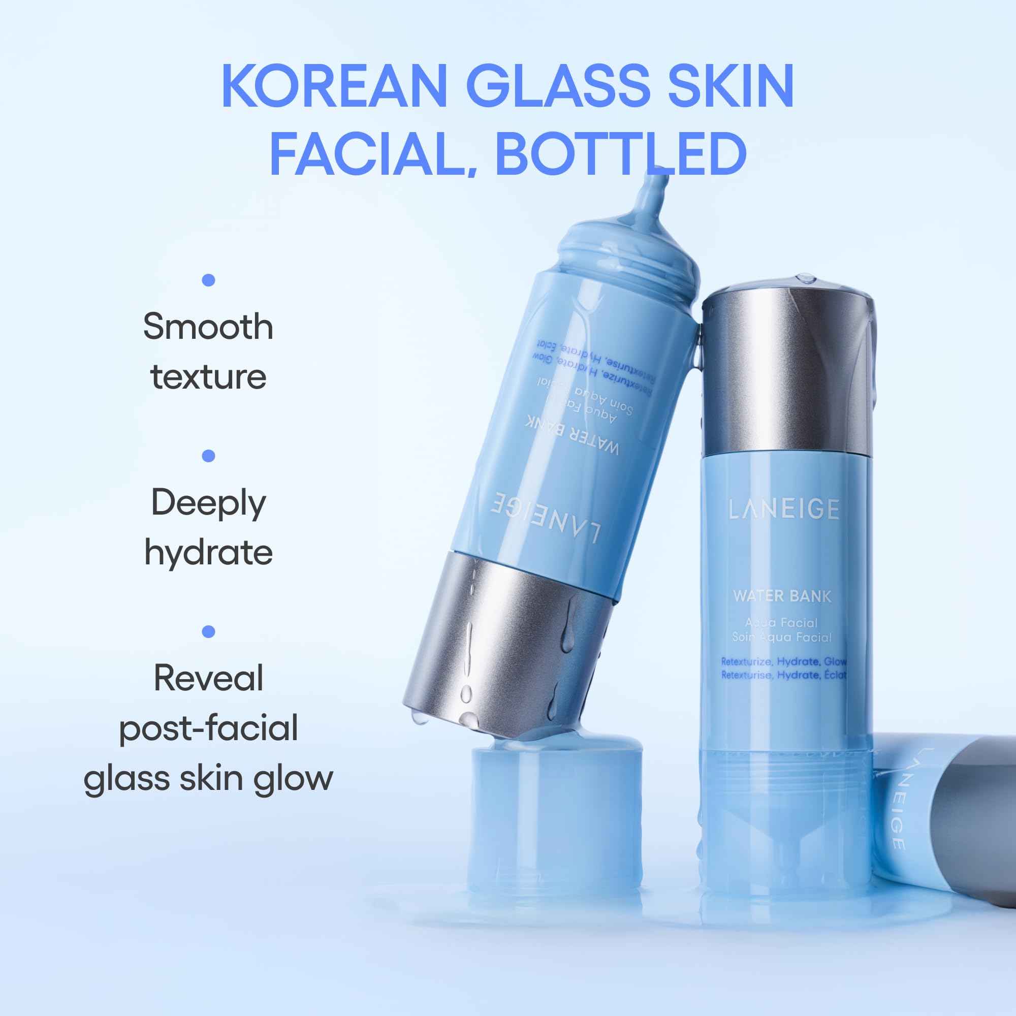 LANEIGE Water Bank Aqua Facial Serum on bathroom shelf with dewy finish